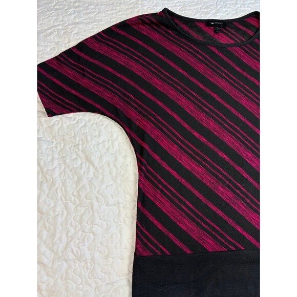 AB Studio Black Red Striped Short Sleeve Knit Blouse size large - Picture 2 of 5